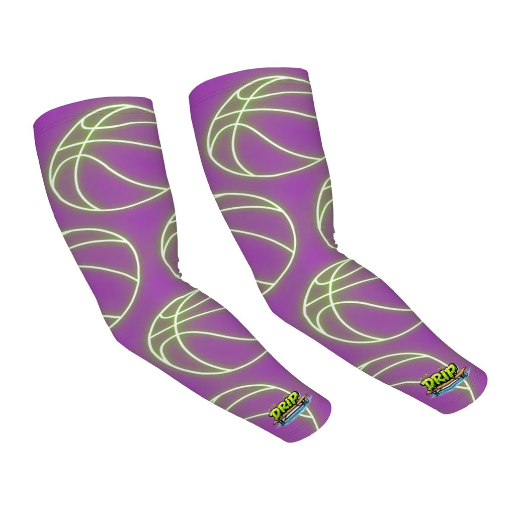 Drip Bench Performance Arm Sleeves - Basketball Neon Green Purple
