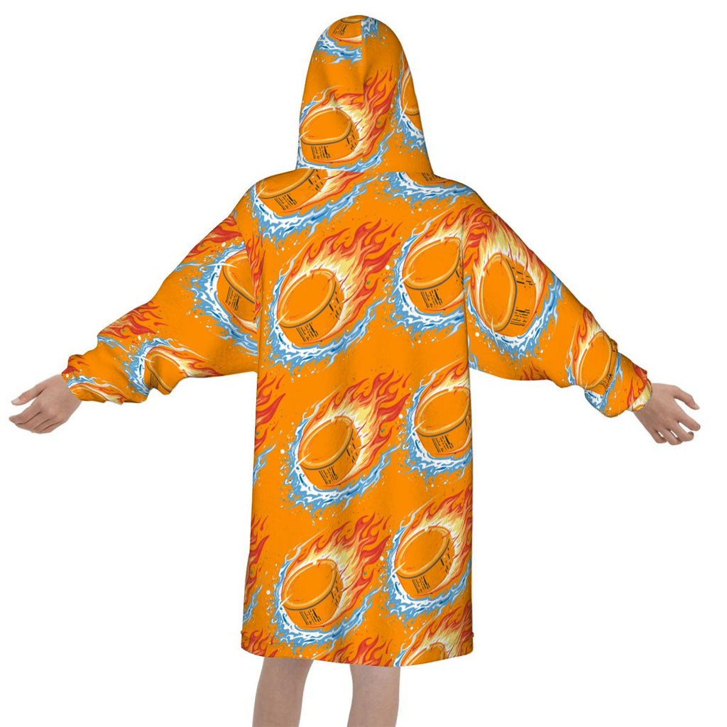 Youth Blanket Sweatshirt - Flamin Hockey Pucks Orange