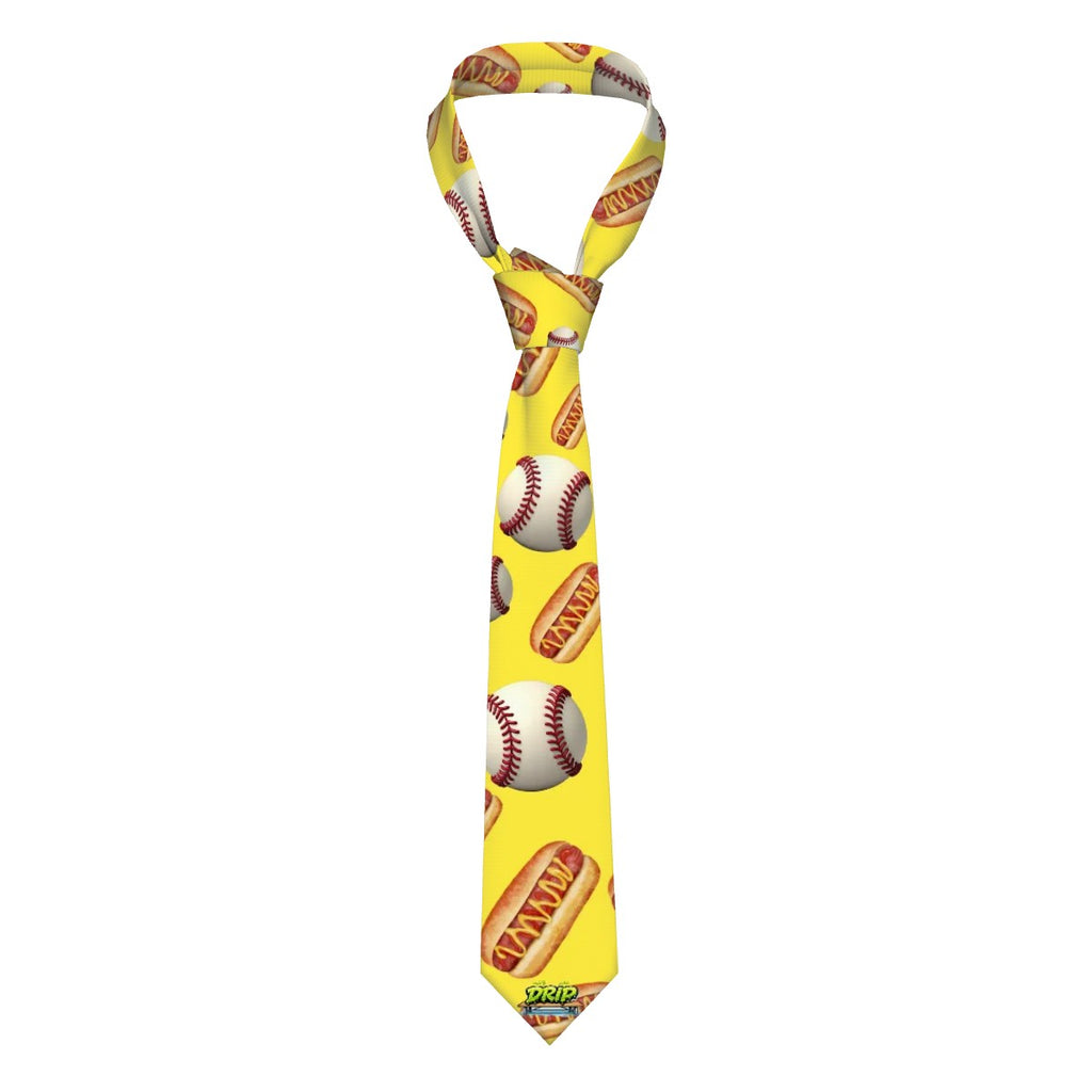 Game Day Tie - Baseballs and Hotdogs Yellow