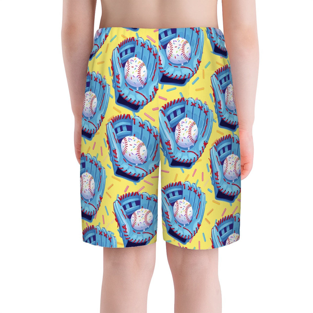 Youth Swim Shorts - Baseball Sprinkles Drip Yellow