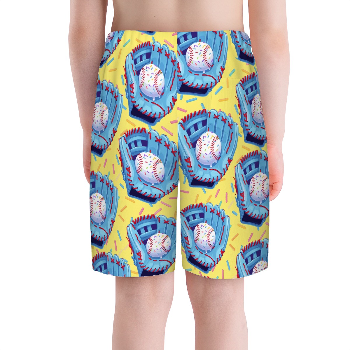 Youth Swim Shorts - Baseball Sprinkles Drip Yellow