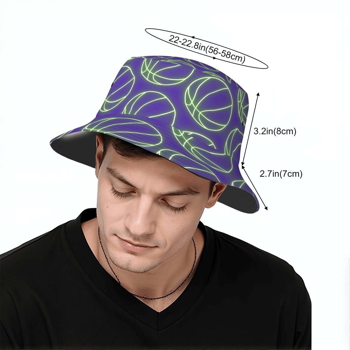 Drip Bucket Hat - Neon Green Basketballs Purple