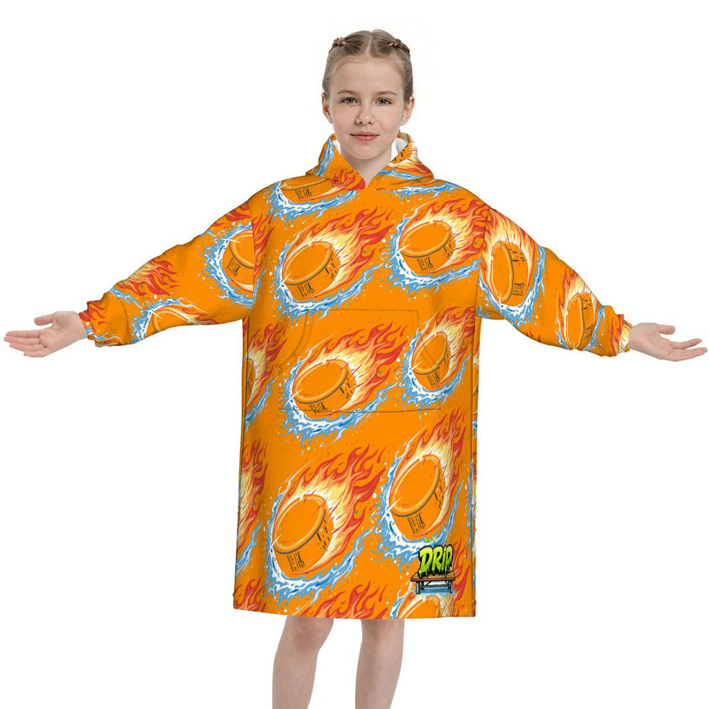 Youth Blanket Sweatshirt - Flamin Hockey Pucks Orange