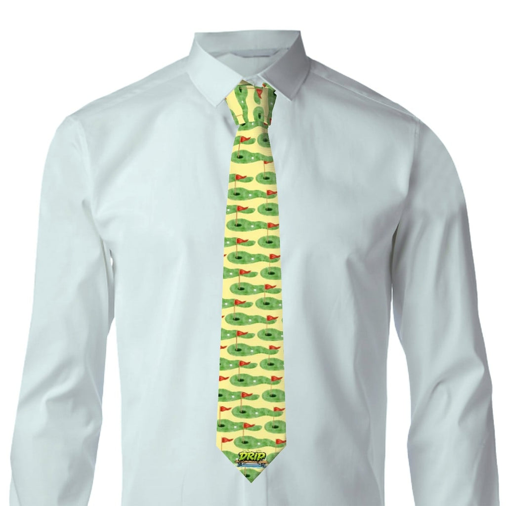 Game Day Tie - Golf Hole and Flag Yellow