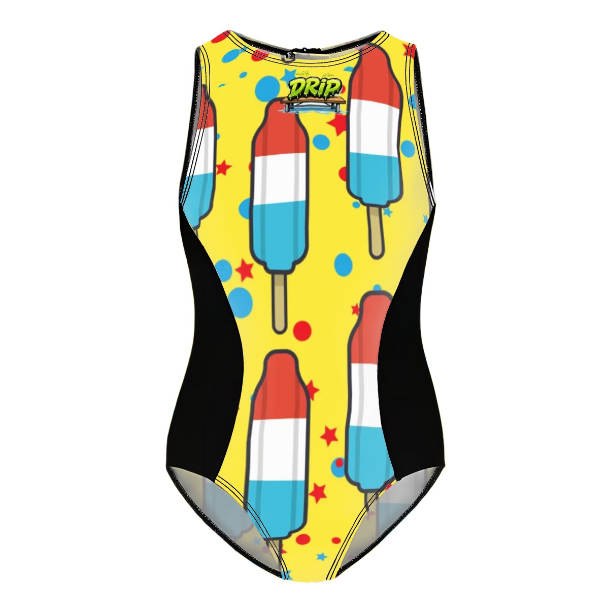 Girls One Piece Swimsuit - Red White and Blue Pop Yellow