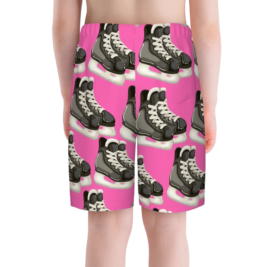 Youth Swim Shorts - Hockey Skates Hot Pink