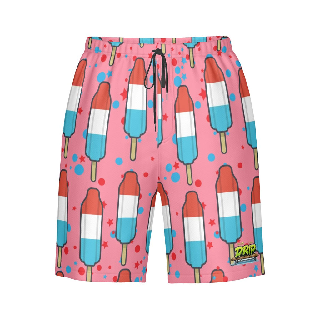 Men/Teen Swim Shorts - Red White and Blue Pop Pink