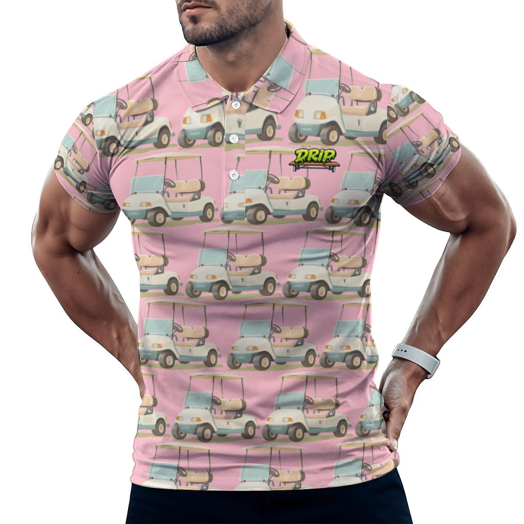 Uncle Golf Shirt - Golf Cart Sketch Light Pink