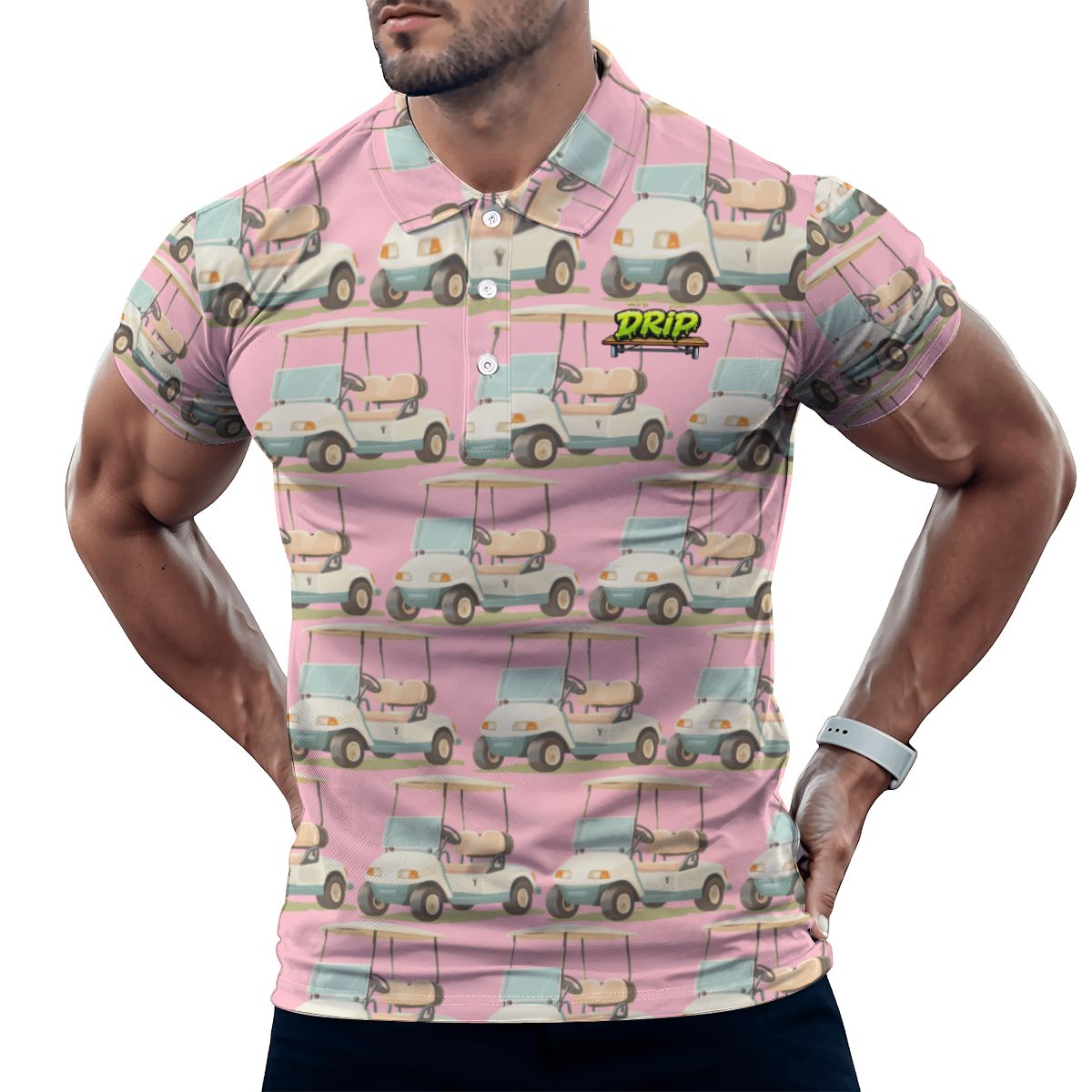 Uncle Golf Shirt - Golf Cart Sketch Light Pink