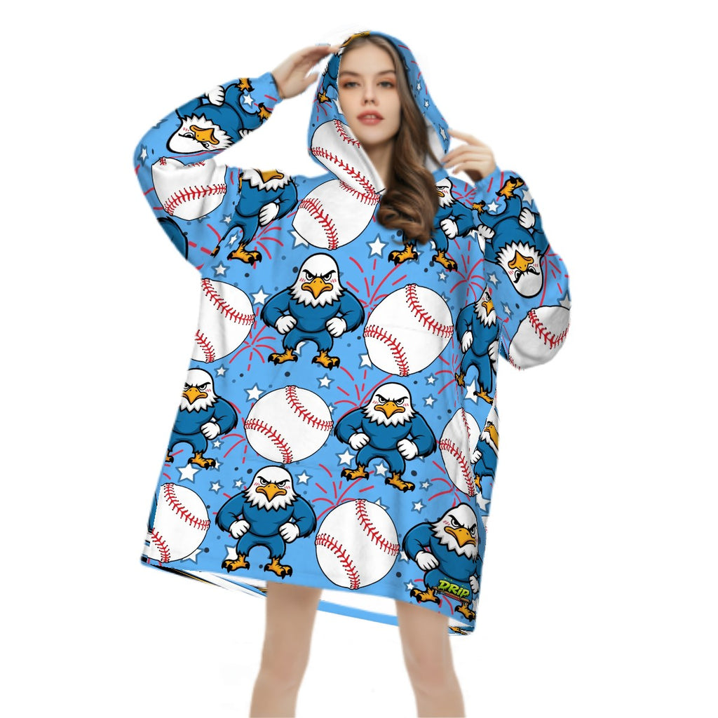 Adult Blanket Sweatshirt - Stars and Strikes Sky Blue