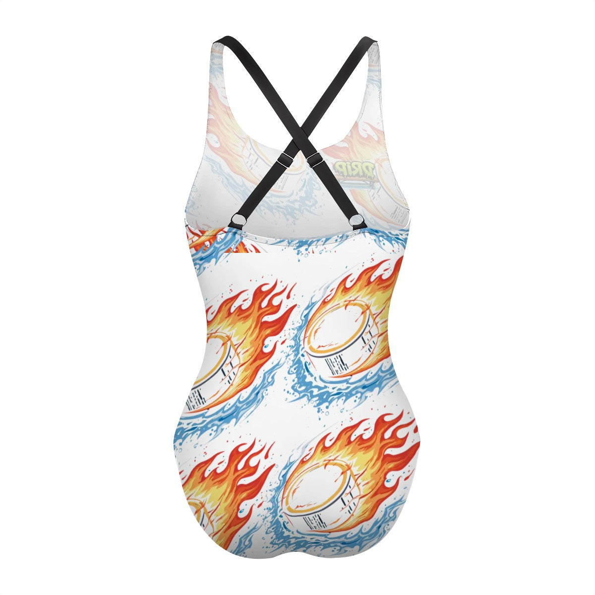 Cross-Back One Piece Swimsuit Women - Flamin Hockey Pucks White