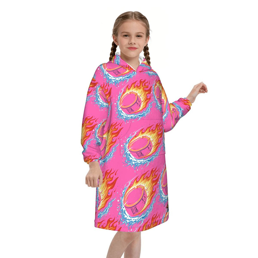 Youth Blanket Sweatshirt - Flamin Hockey Pucks Hot Pink