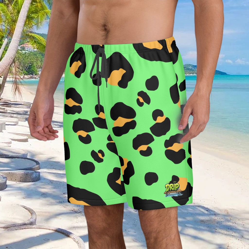 Men/Teen Swim Shorts - Drip Bench Leopard Hot Green