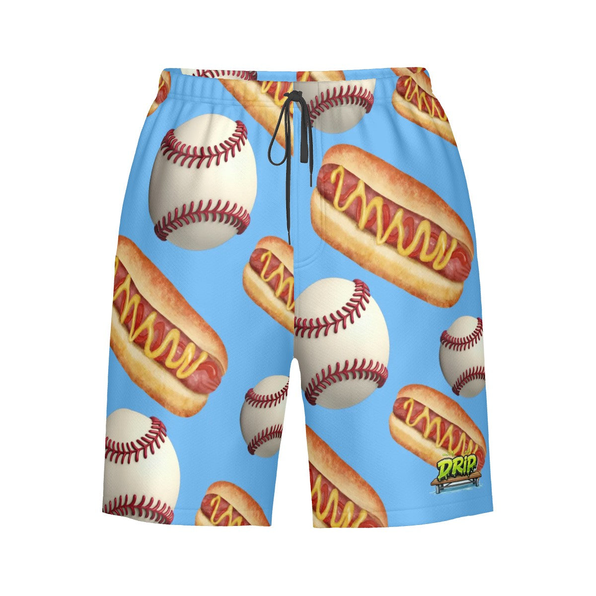Men/Teen Swim Shorts - Baseballs and Hotdogs Blue