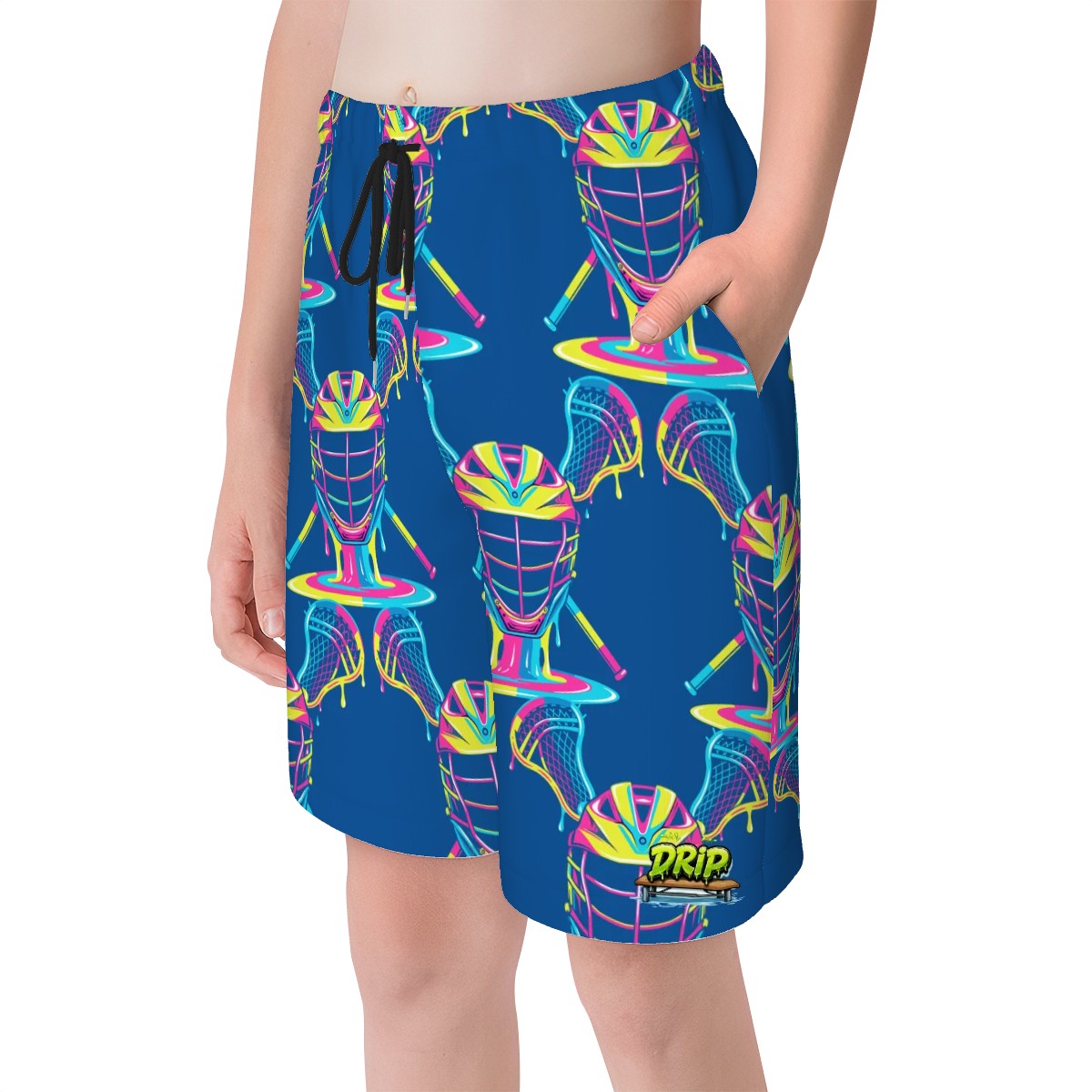 Youth Swim Shorts - Lacrosse Rainbow Drip Dark Blue