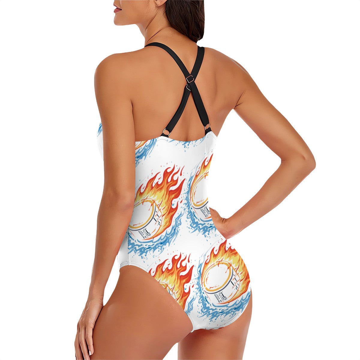 Cross-Back One Piece Swimsuit Women - Flamin Hockey Pucks White