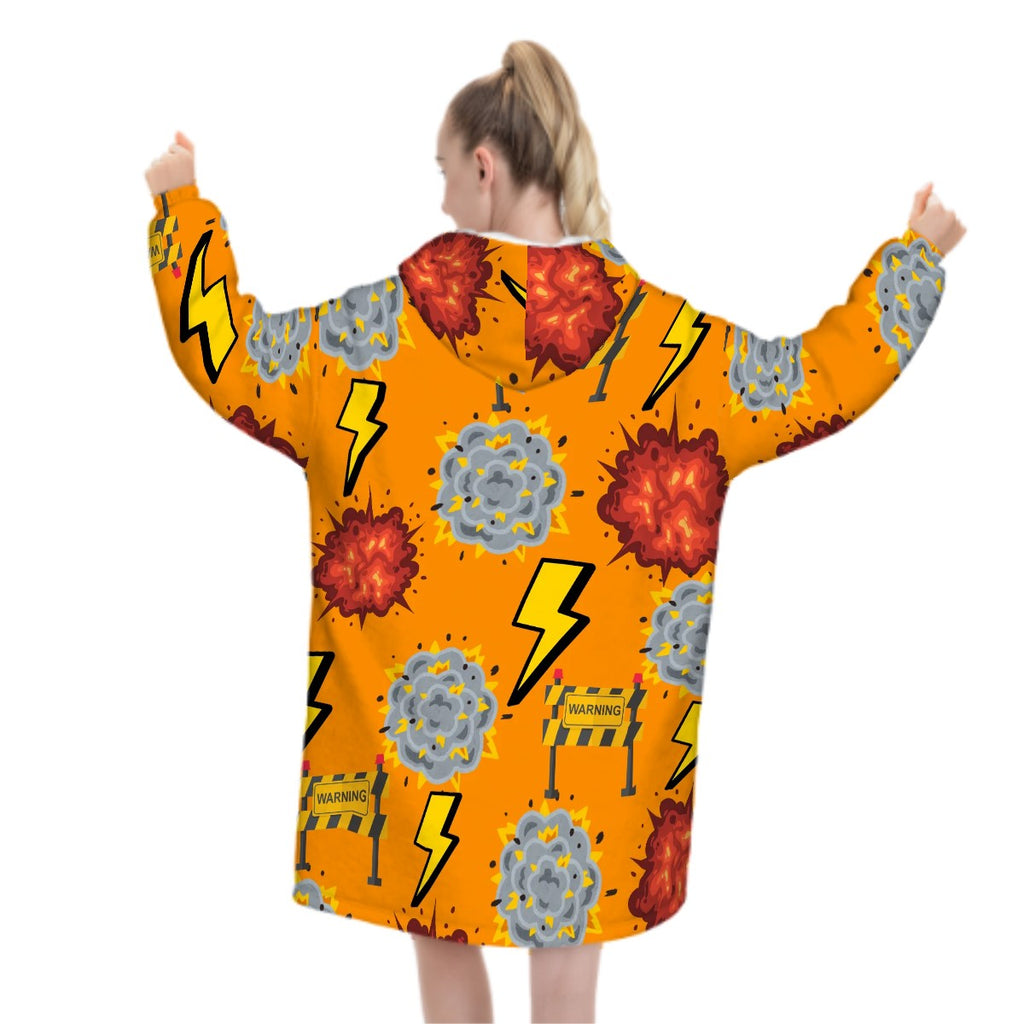 Adult Blanket Sweatshirt - I Come With a Warning Label Orange