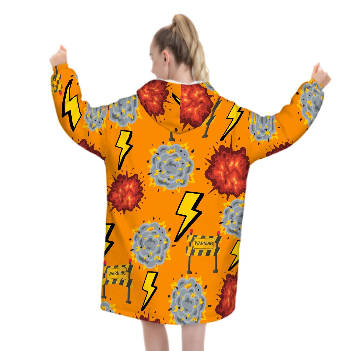 Adult Blanket Sweatshirt - I Come With a Warning Label Orange