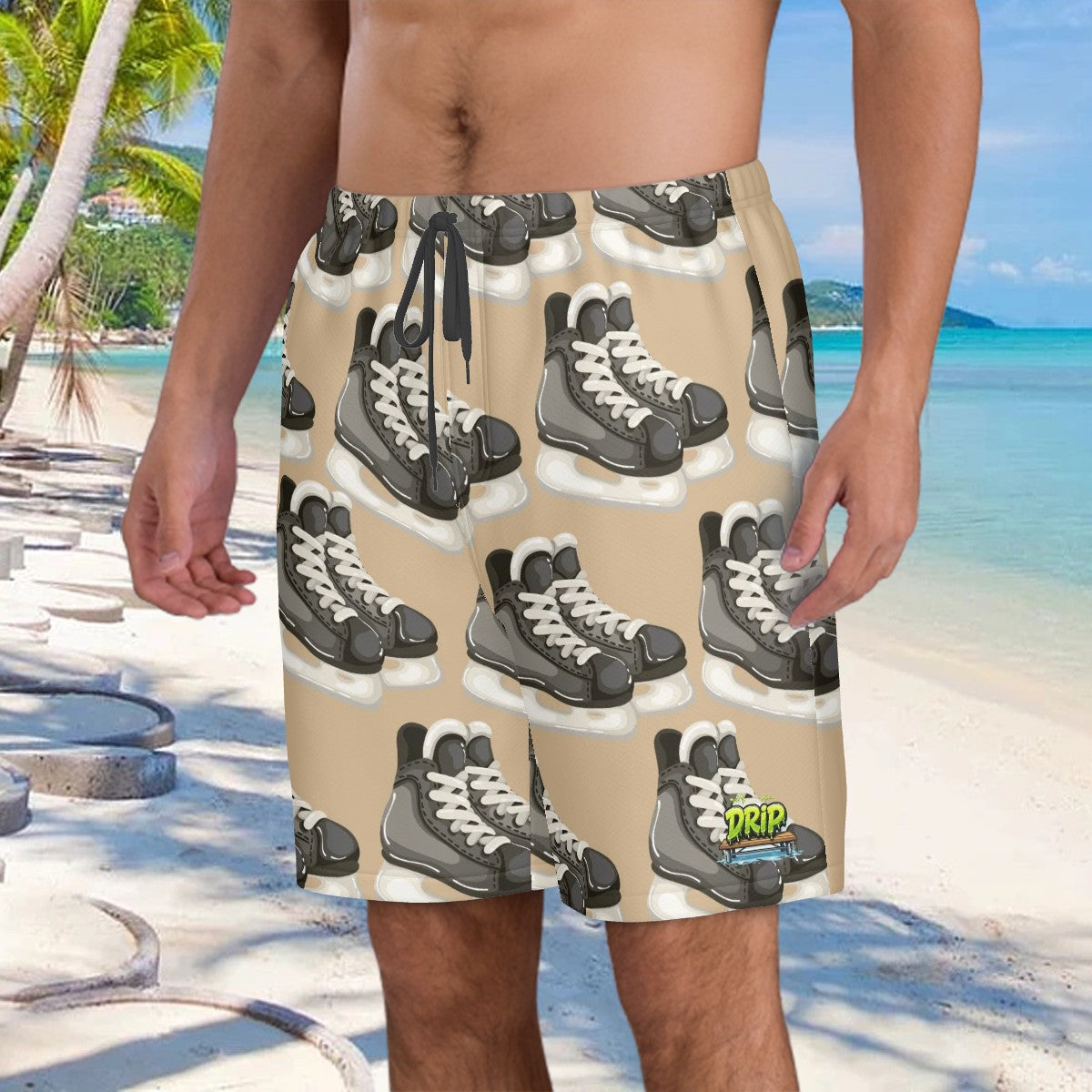 Men/Teen Swim Shorts - Hockey Skates Beige