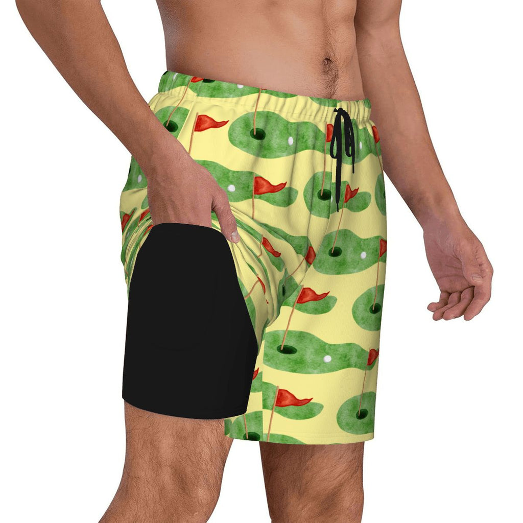 W2W Pro Mesh Hybrid Shorts - Green Hole Sketch Yellow