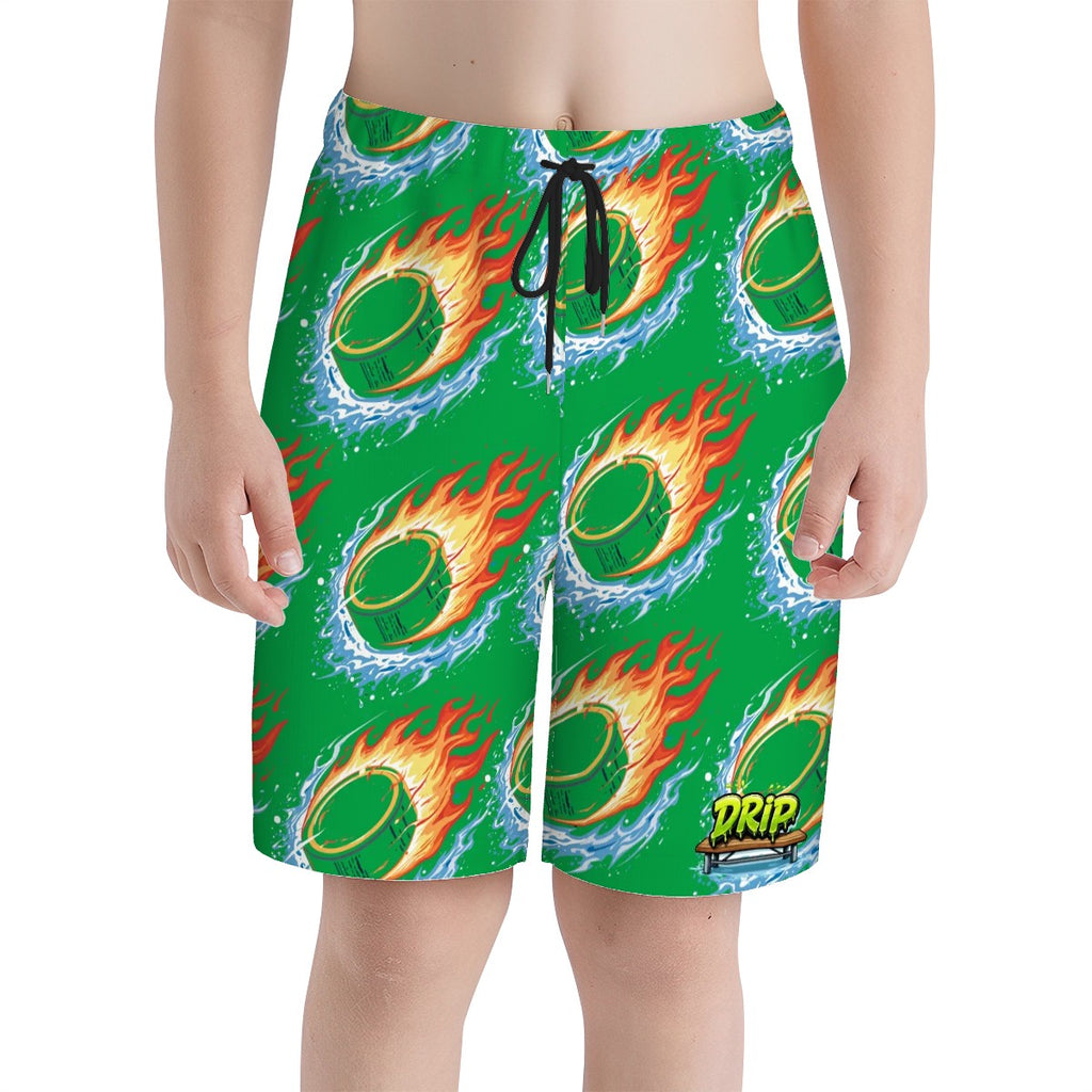Youth Swim Shorts - Flamin Hockey Pucks Green