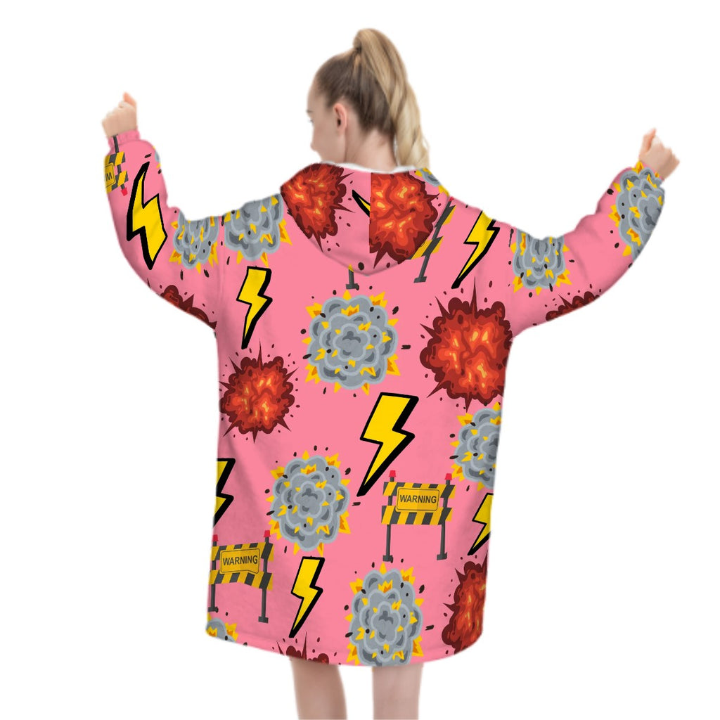 Adult Blanket Sweatshirt - I Come With a Warning Label Pink