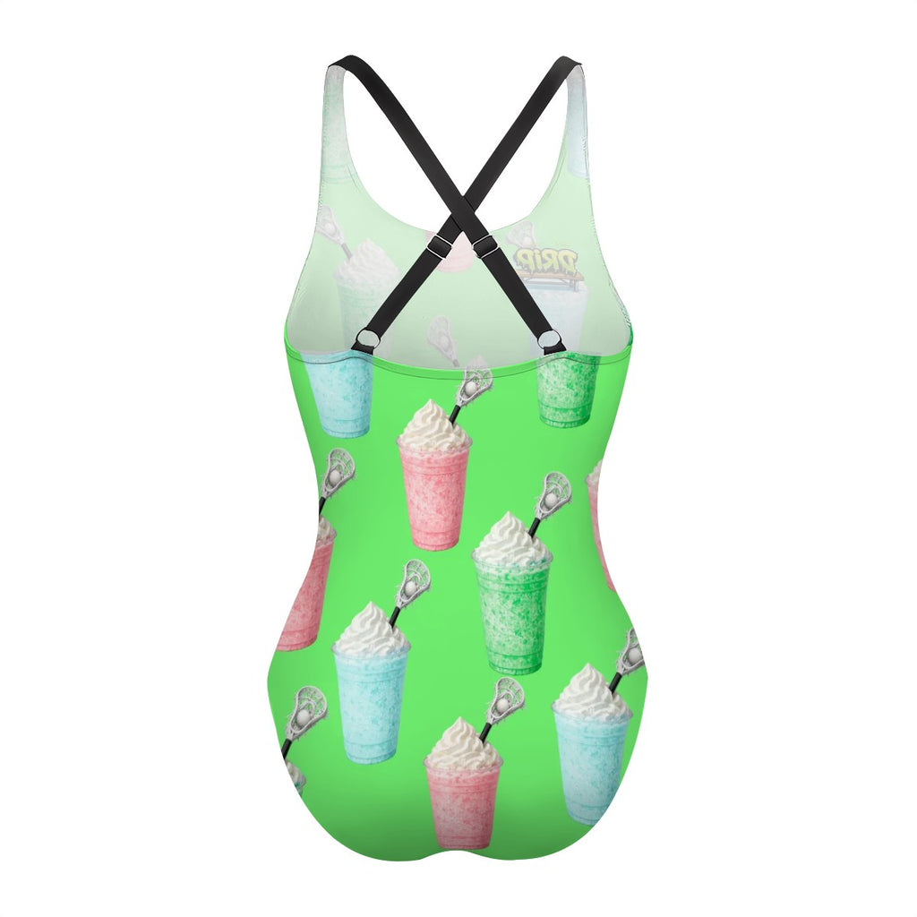 Cross-Back One Piece Swimsuit Women - Ice Cream Lacrosse Hot Green