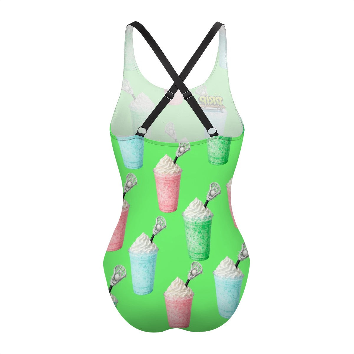 Cross-Back One Piece Swimsuit Women - Ice Cream Lacrosse Hot Green