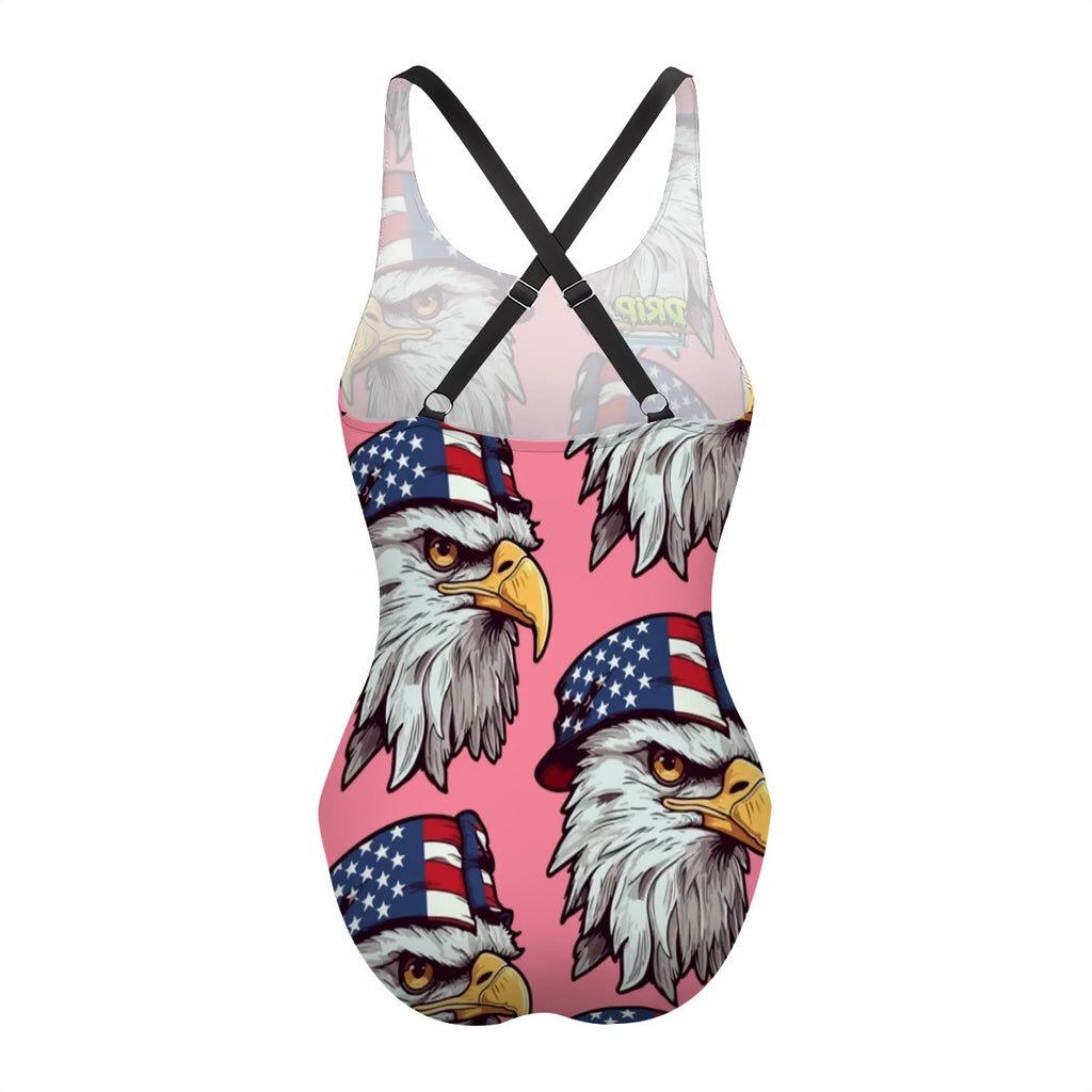 Cross-Back One Piece Swimsuit Women - Eagles Fly Pink