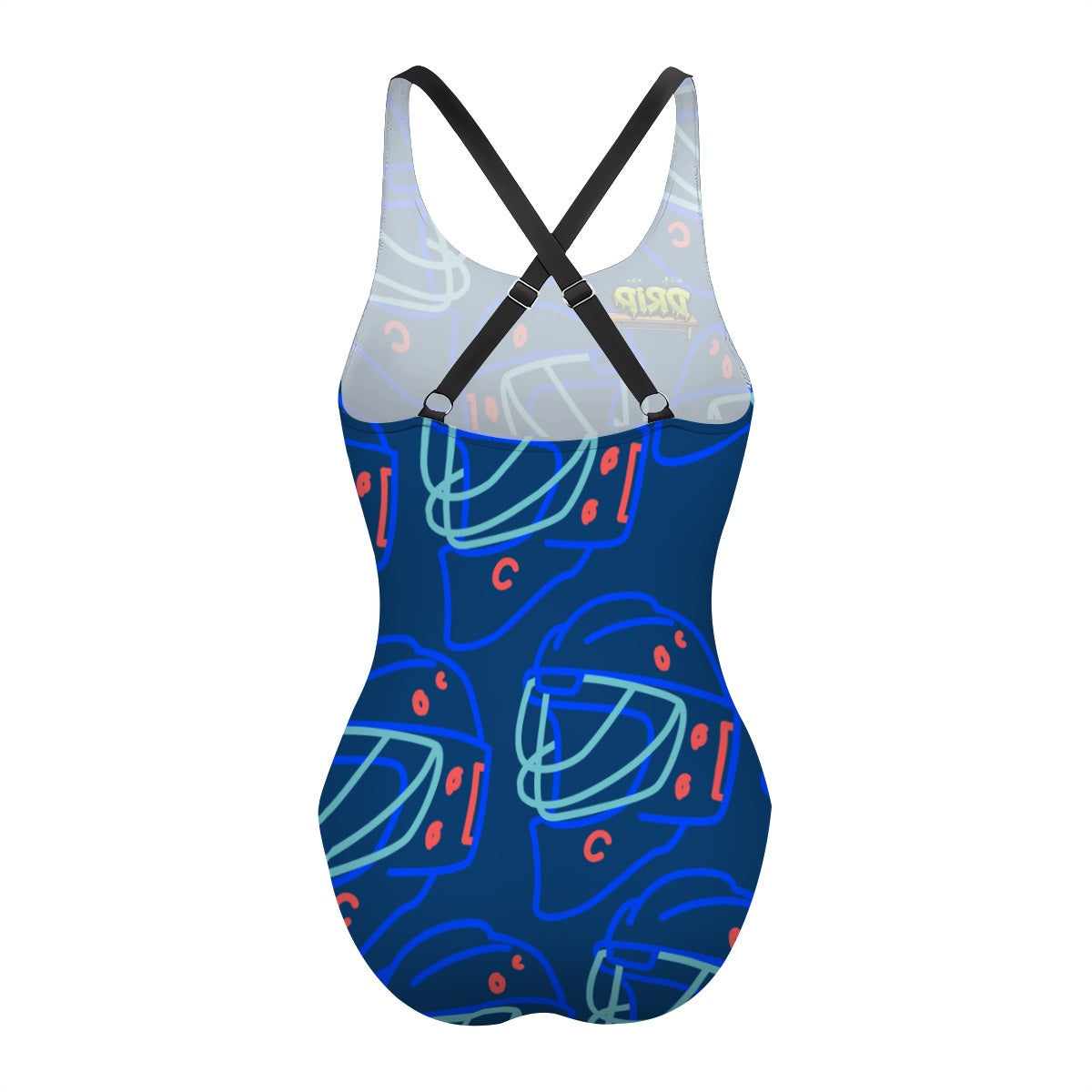 Cross-Back One Piece Swimsuit Women - Goalie Helmet Sketch Midnight