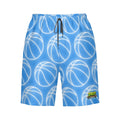 Men/Teen Swim Shorts - Neon White Basketballs Sky Blue