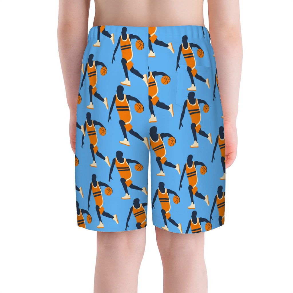 Youth Swim Shorts - Basketball Dribble Blue