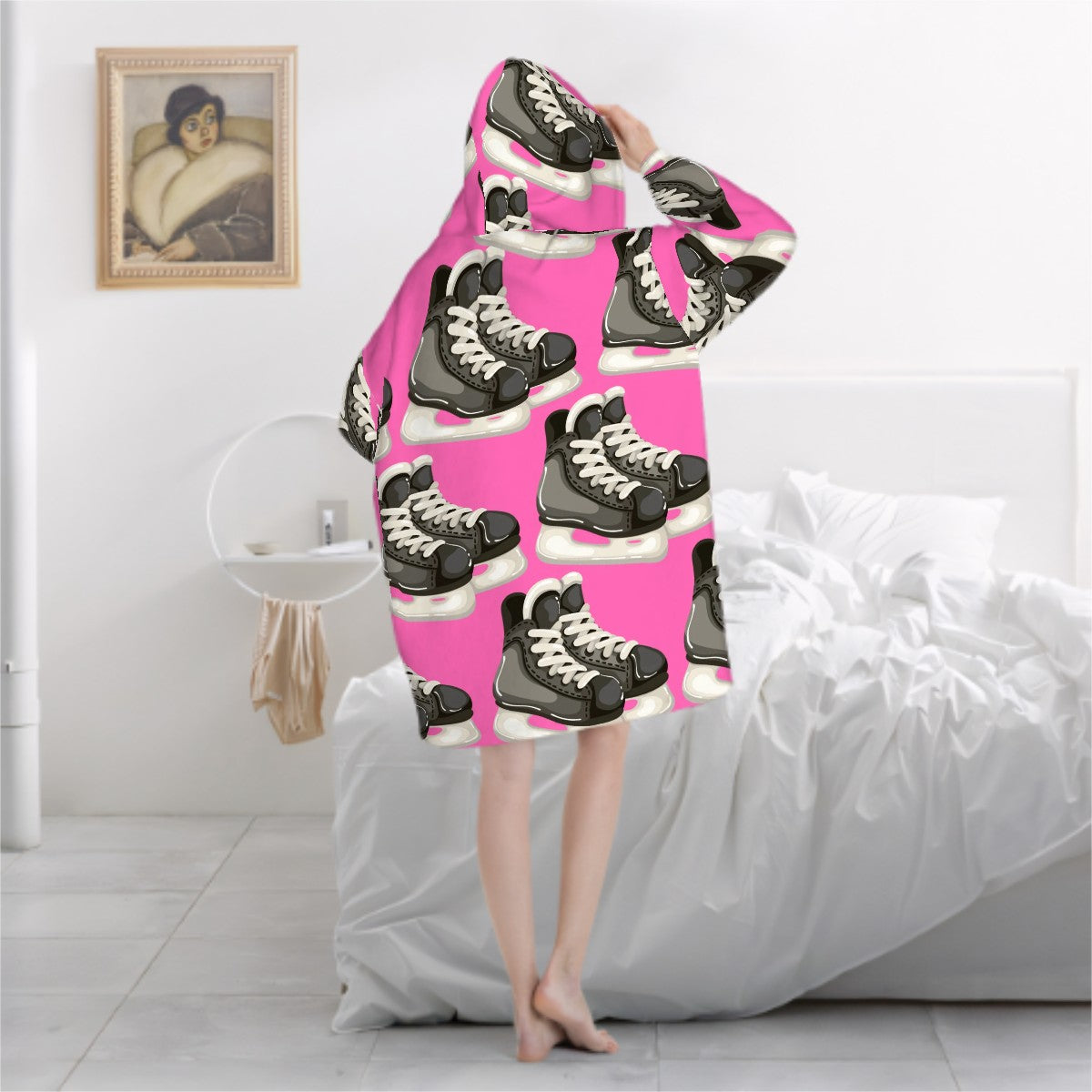 Adult Blanket Sweatshirt - Hockey Skates Hot Pink