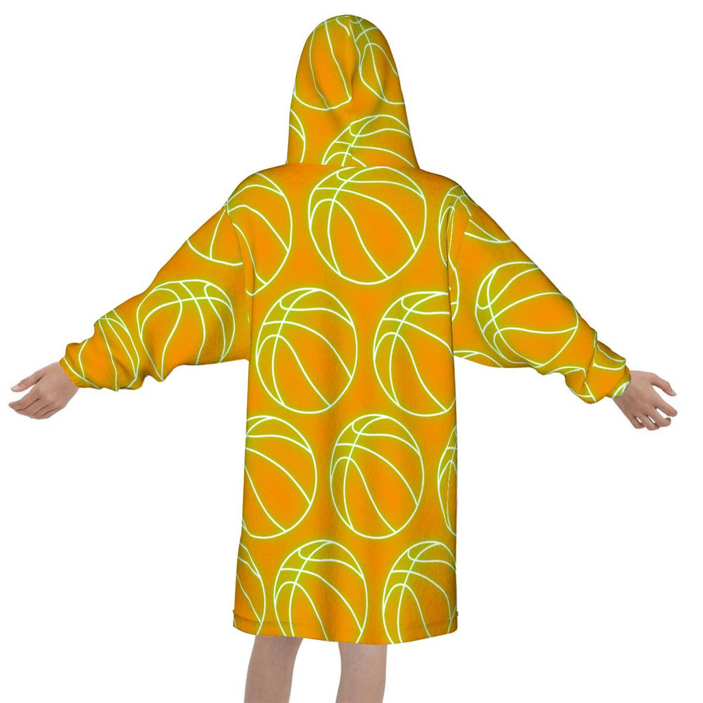 Youth Blanket Sweatshirt - Neon Green Basketballs Orange
