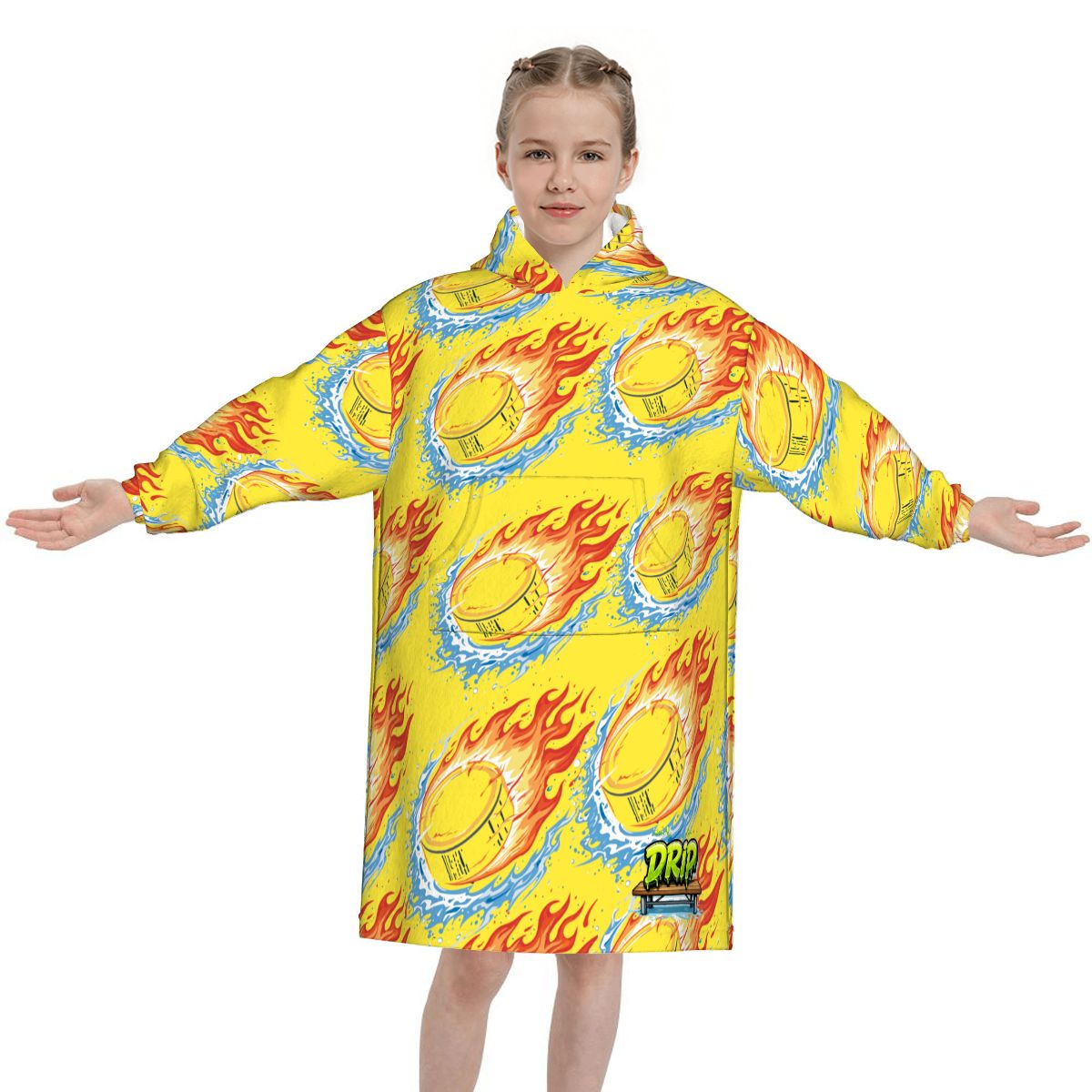 Youth Blanket Sweatshirt - Flamin Hockey Pucks Yellow