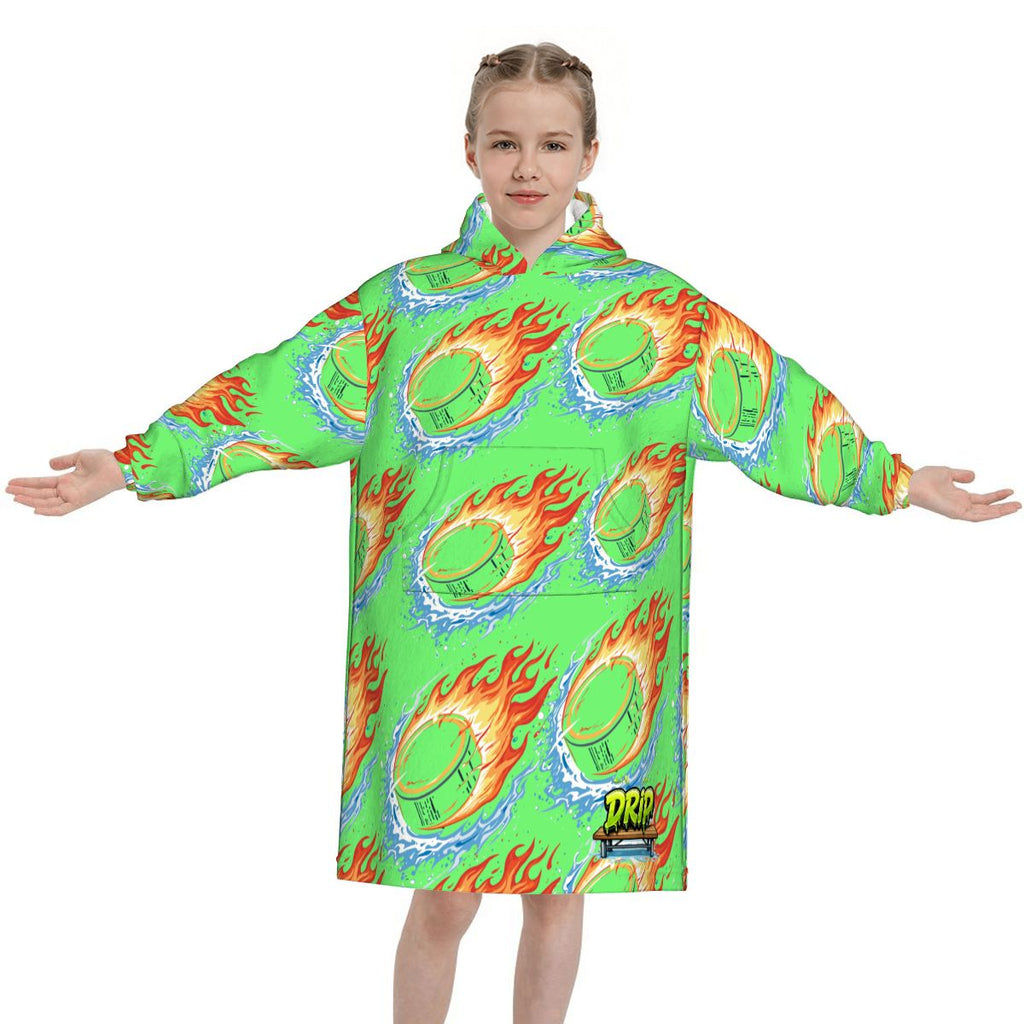 Youth Blanket Sweatshirt - Flamin Hockey Pucks Hot Green