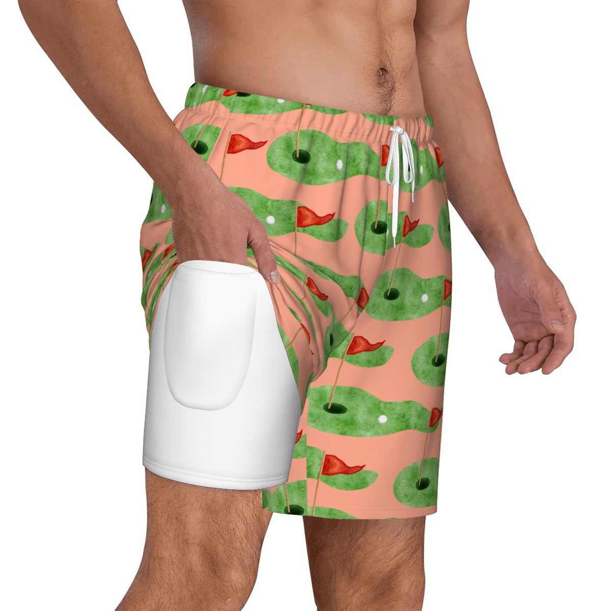 W2W Pro Mesh Hybrid Shorts - Green Hole Sketch Salmon