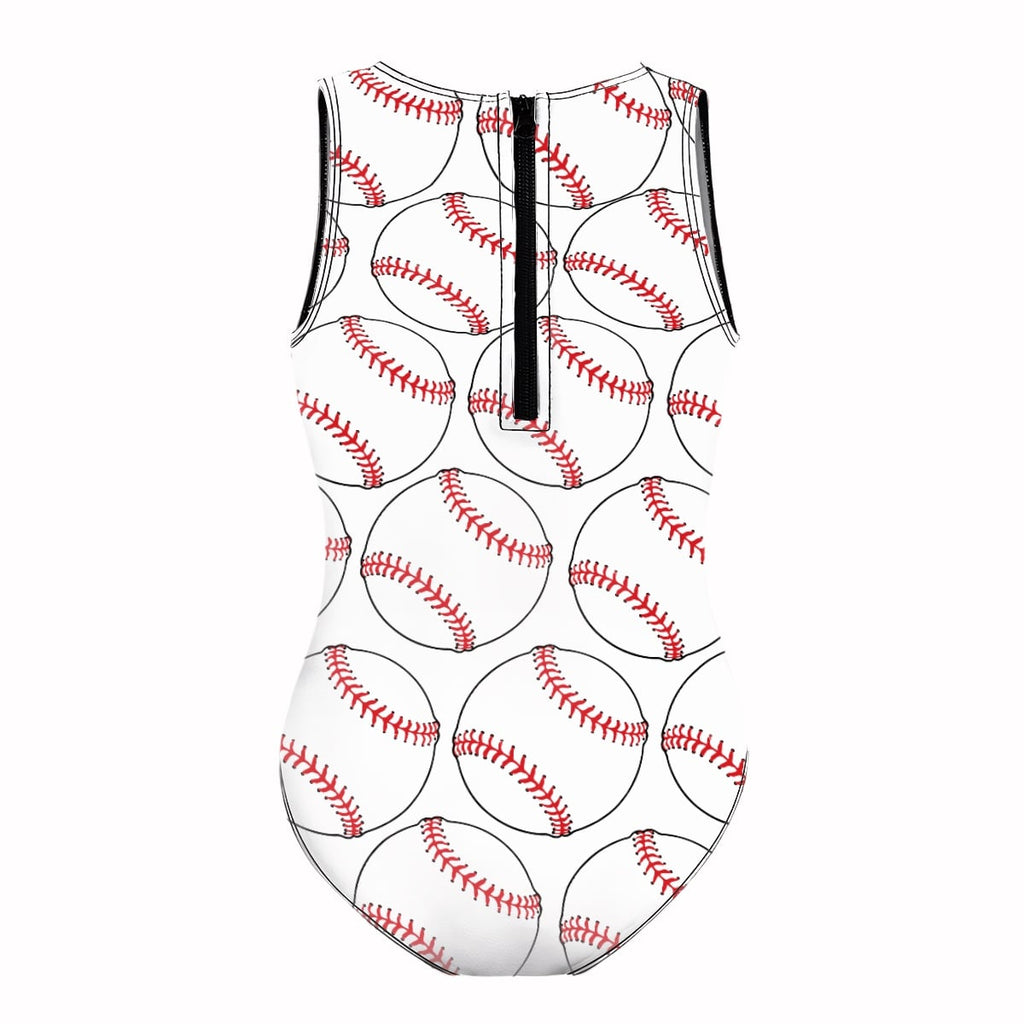 Girls One Piece Swimsuits Classic Baseball White