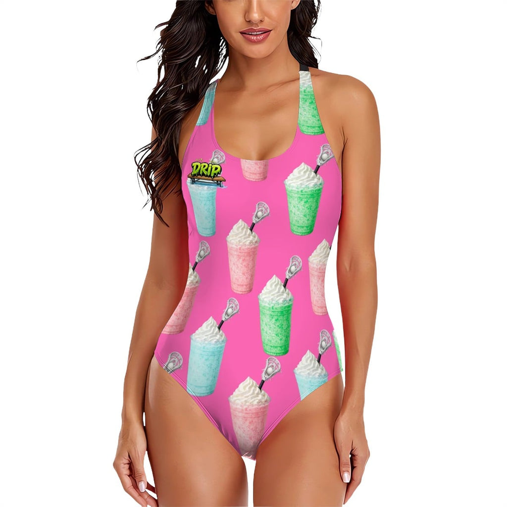 Cross-Back One Piece Swimsuit Women - Ice Cream Lacrosse Hot Pink