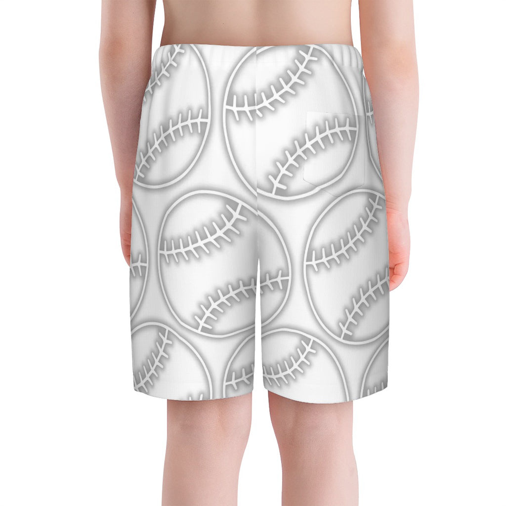 Youth Swim Shorts - Grey Baseballs White