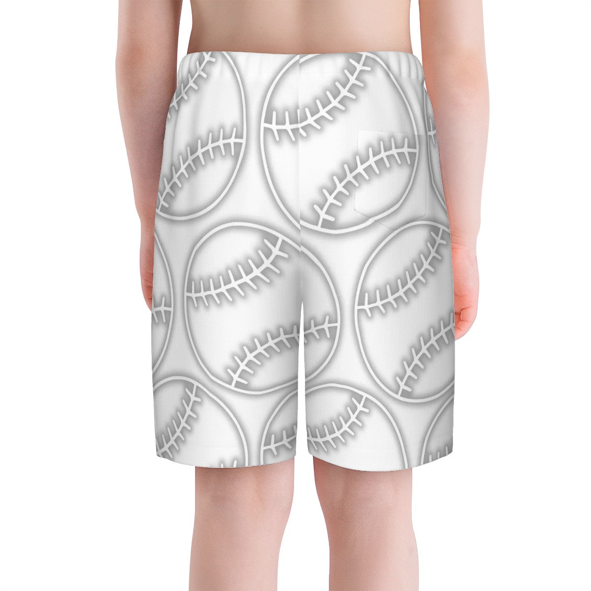 Youth Swim Shorts - Grey Baseballs White