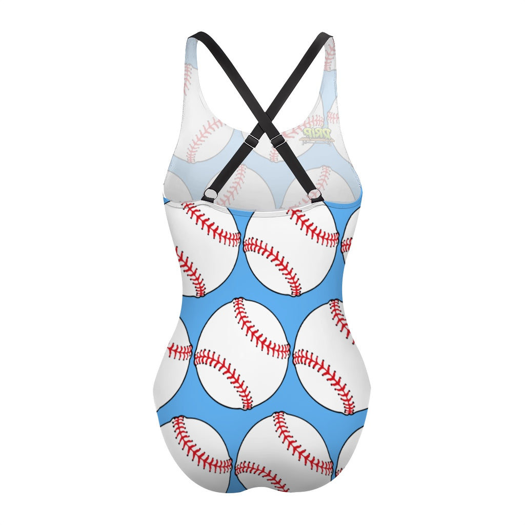 Cross-Back One Piece Swimsuit Women - Classic Baseball Blue
