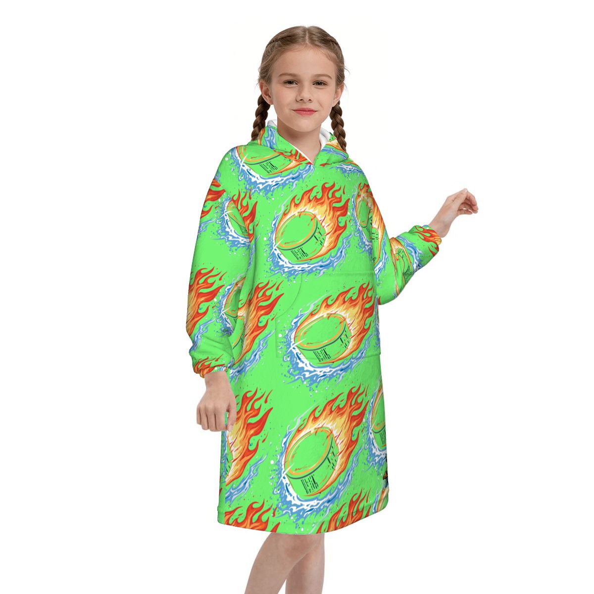 Youth Blanket Sweatshirt - Flamin Hockey Pucks Hot Green