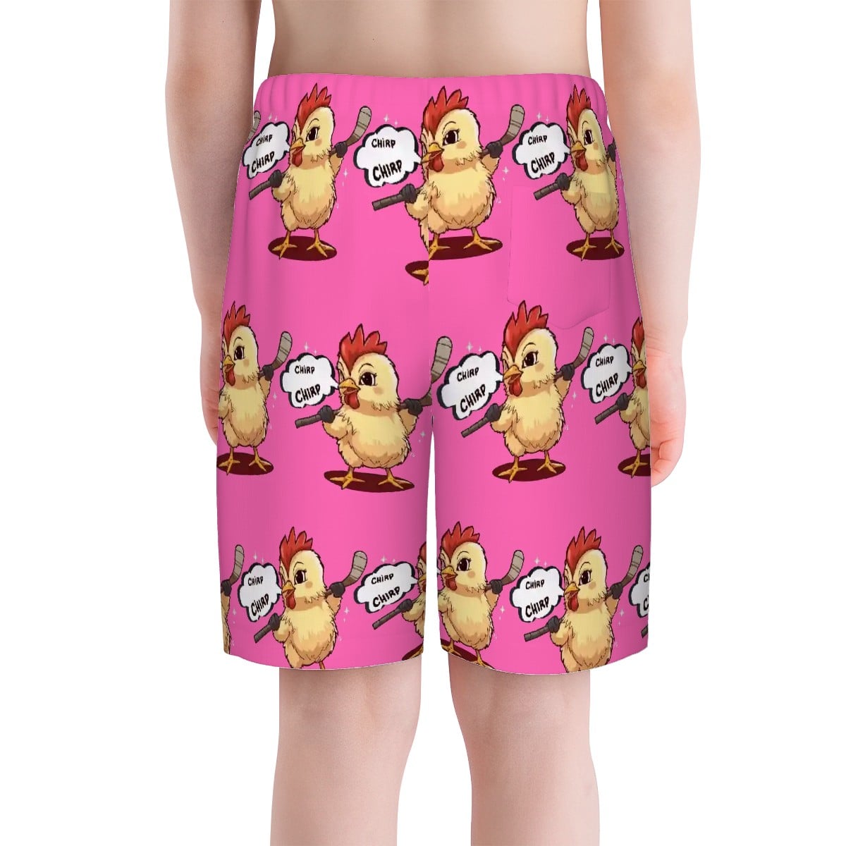 Youth Swim Shorts - Hockey Chirp Chirp Pink