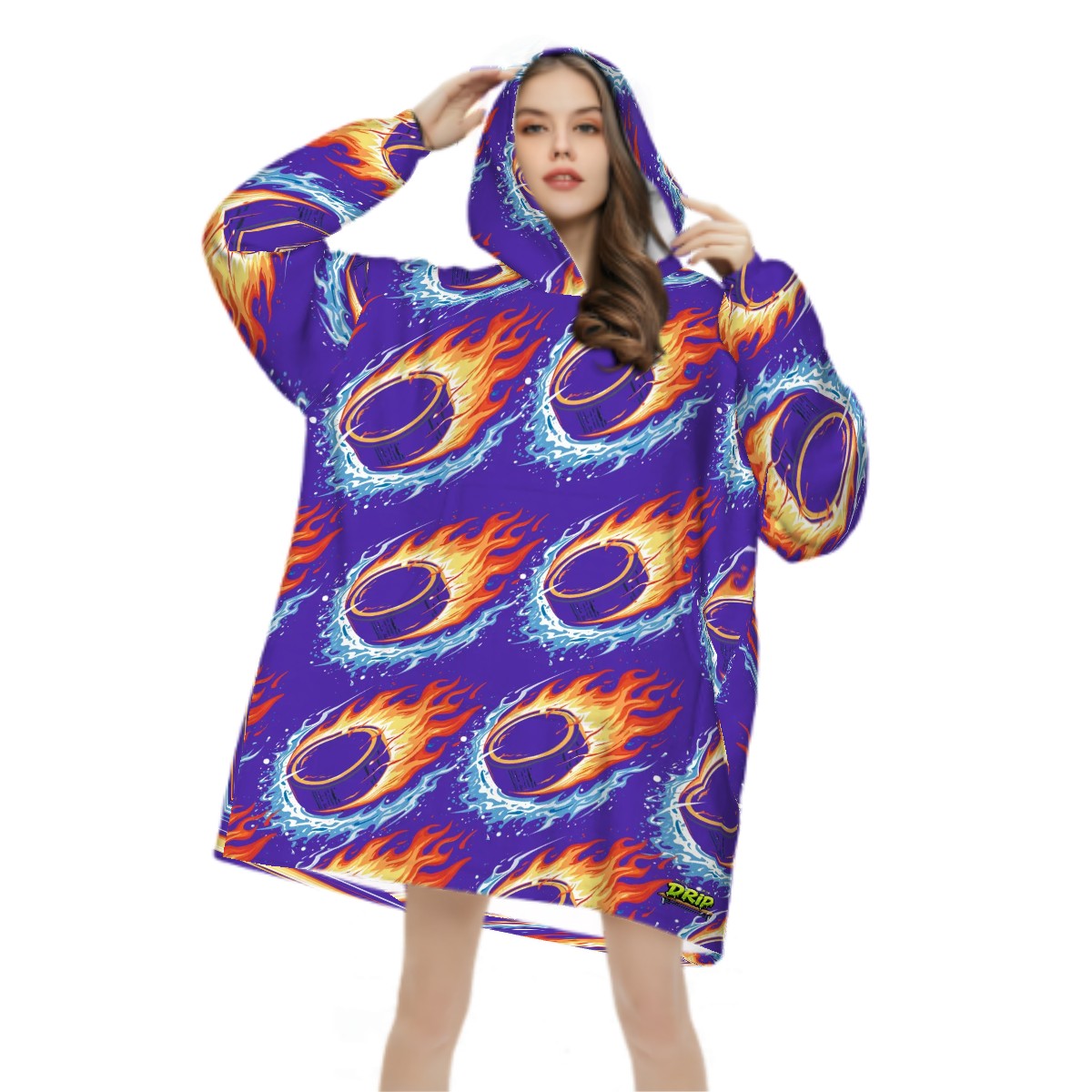 Adult Blanket Sweatshirt - Flamin Hockey Pucks Royal Purple
