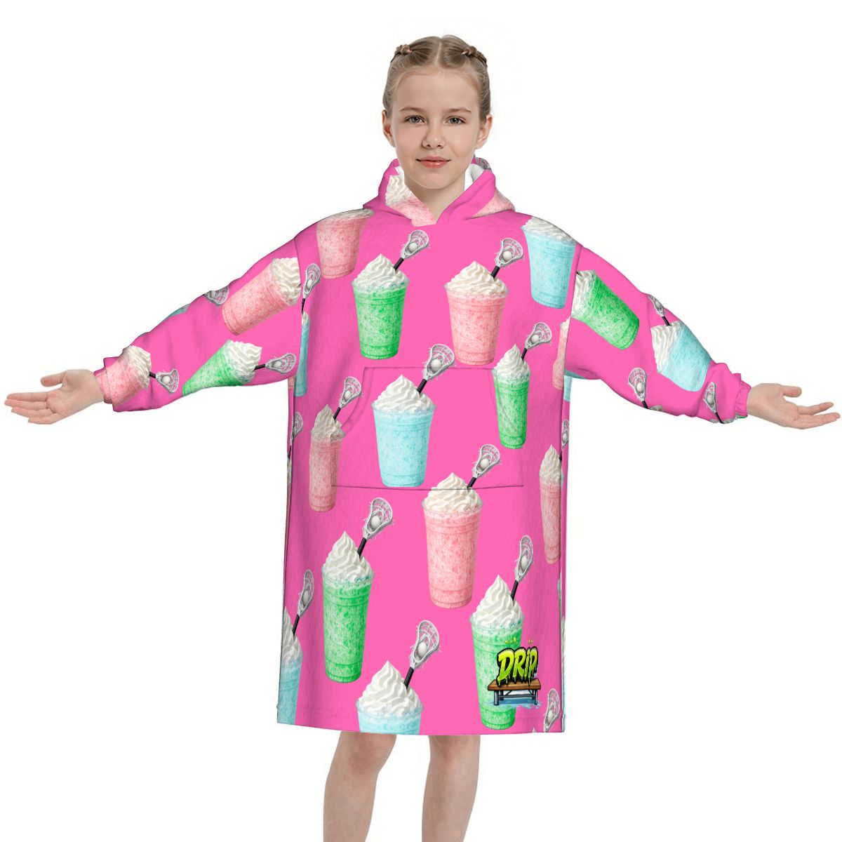 Youth Blanket Sweatshirt - Ice Cream Lacrosse Hot Pink