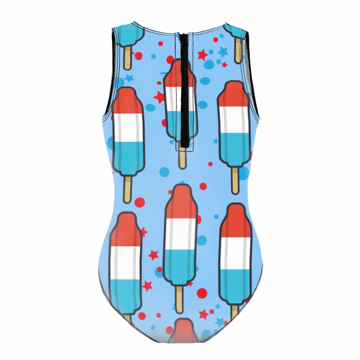 Girls One Piece Swimsuit - Red White and Blue Pop Blue