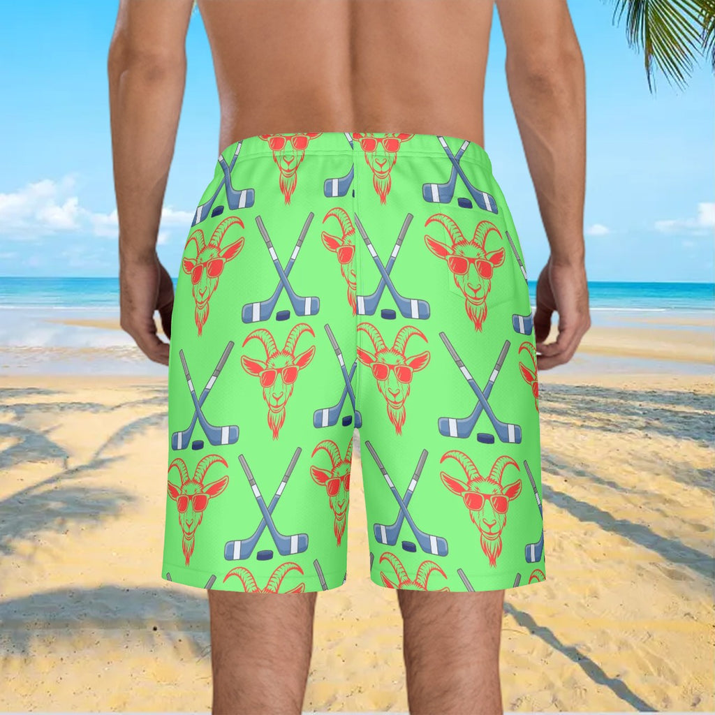 Men/Teen Swim Shorts - Goated Hockey Hot Green