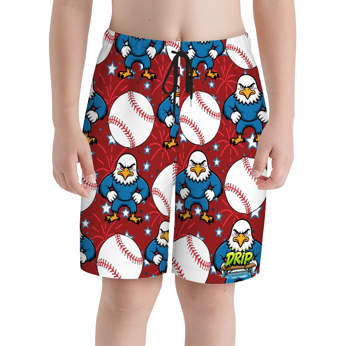 Youth Swim Shorts - Stars and Strikes Classic Red