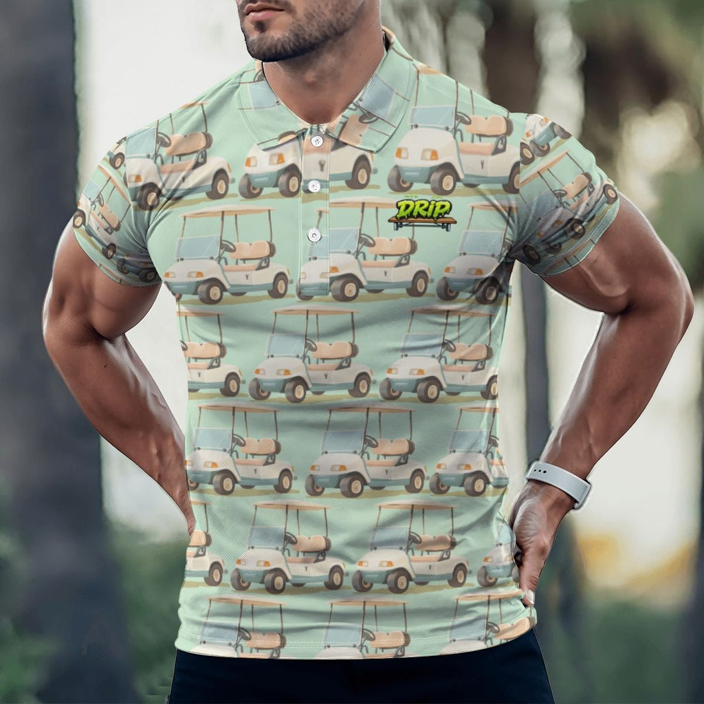 Uncle Golf Shirt - Golf Cart Sketch Mint Green